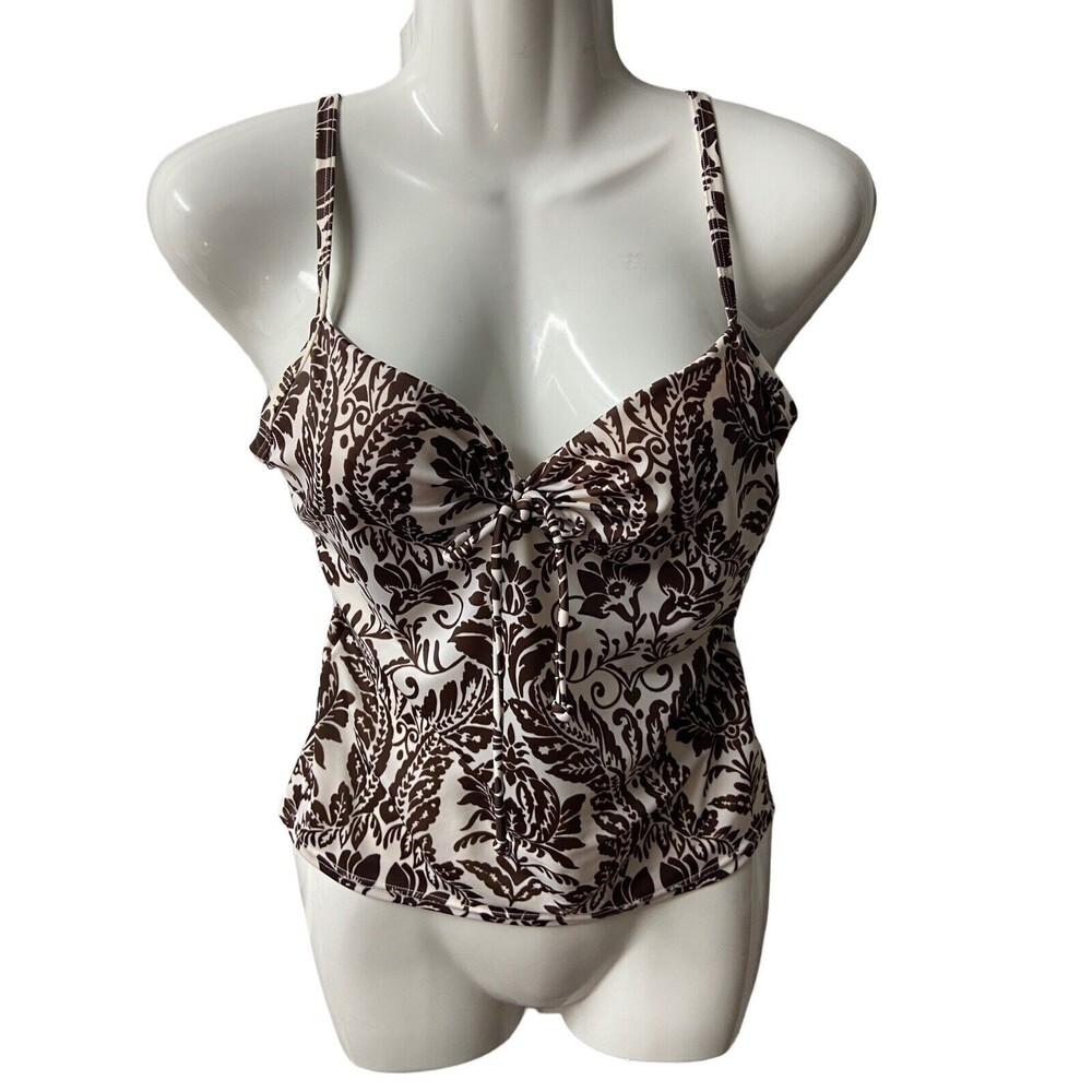 Victorias Secret Swimsuit 34A Brown White Floral Sweetheart Neckline Tankini Top